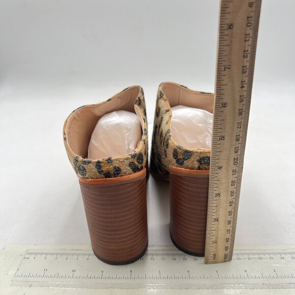 FOWT Brown Leopard Pointed Toe Slip On Mules Stacked Block High Heel Sandal - Picture 5 of 8